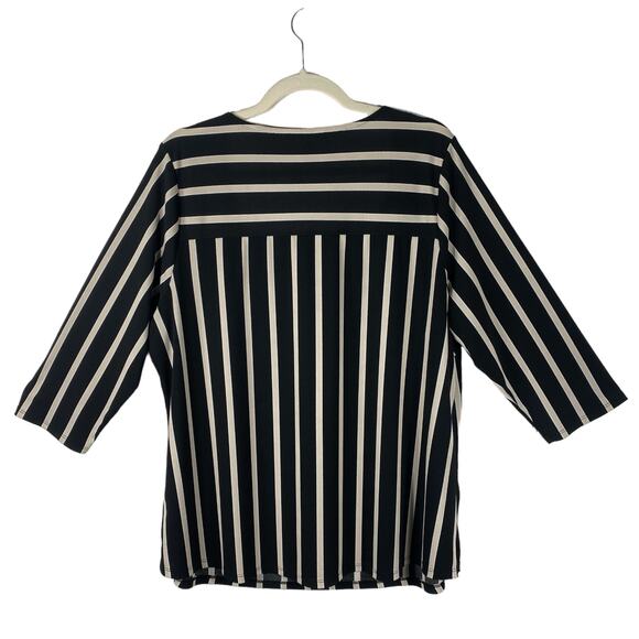 Adrianna Papell Square Neck Top Shirt Plus Sz 1X Black Tan Stripes Office Work - Picture 2 of 10